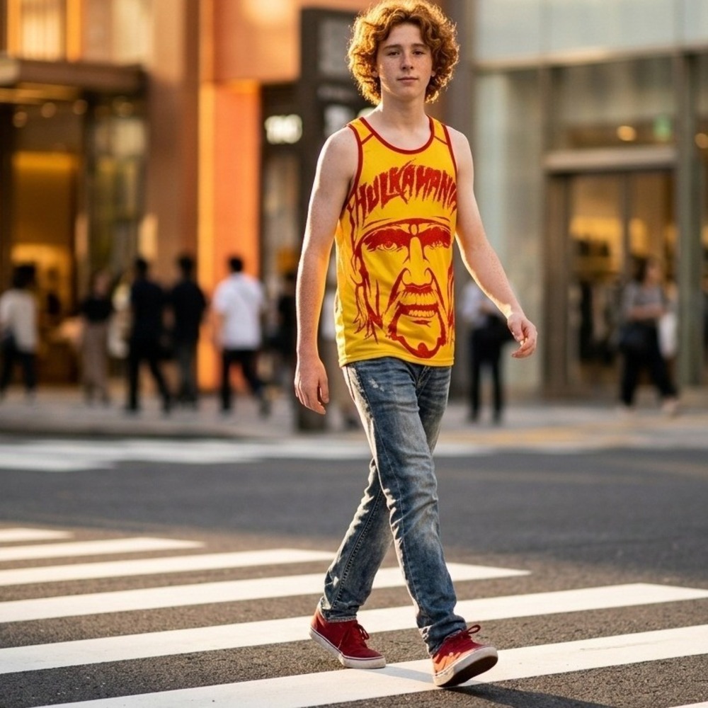 ProSphere Hulk Hogan Hulkmania Muscle Tank Top Bright Yellow Red Hulkster Rule M